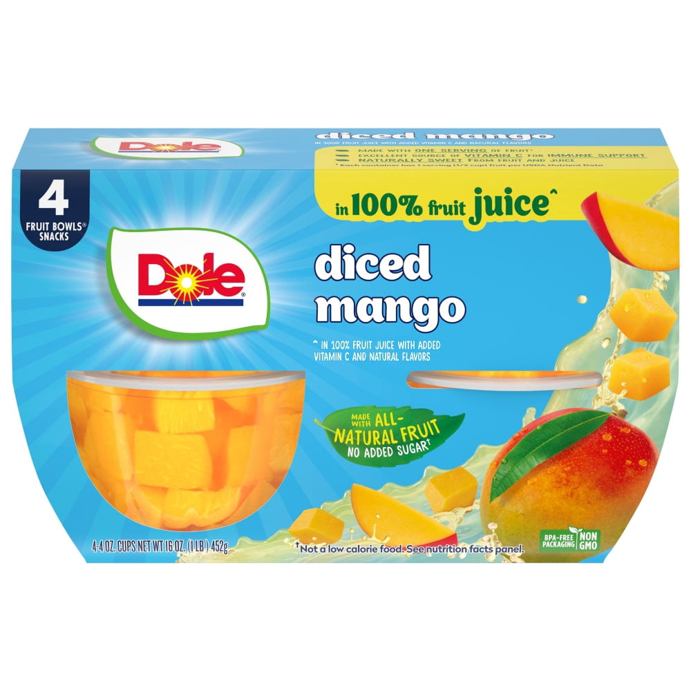 Dole Diced Mango in Juice Fruit Bowls 4 ct / 4 oz - 3 Pack