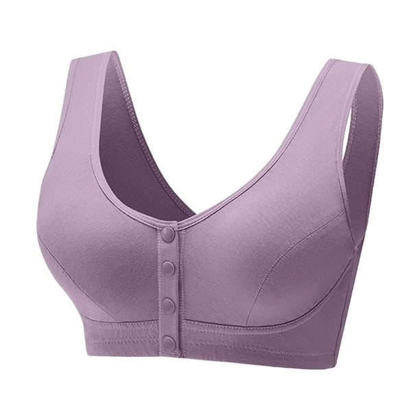 Aayomet Sports Bras for Women Sexy New Middle and Old Age Bra Large Tank  Top Style Thin Front Button Bra Without (Purple, XXXXL)