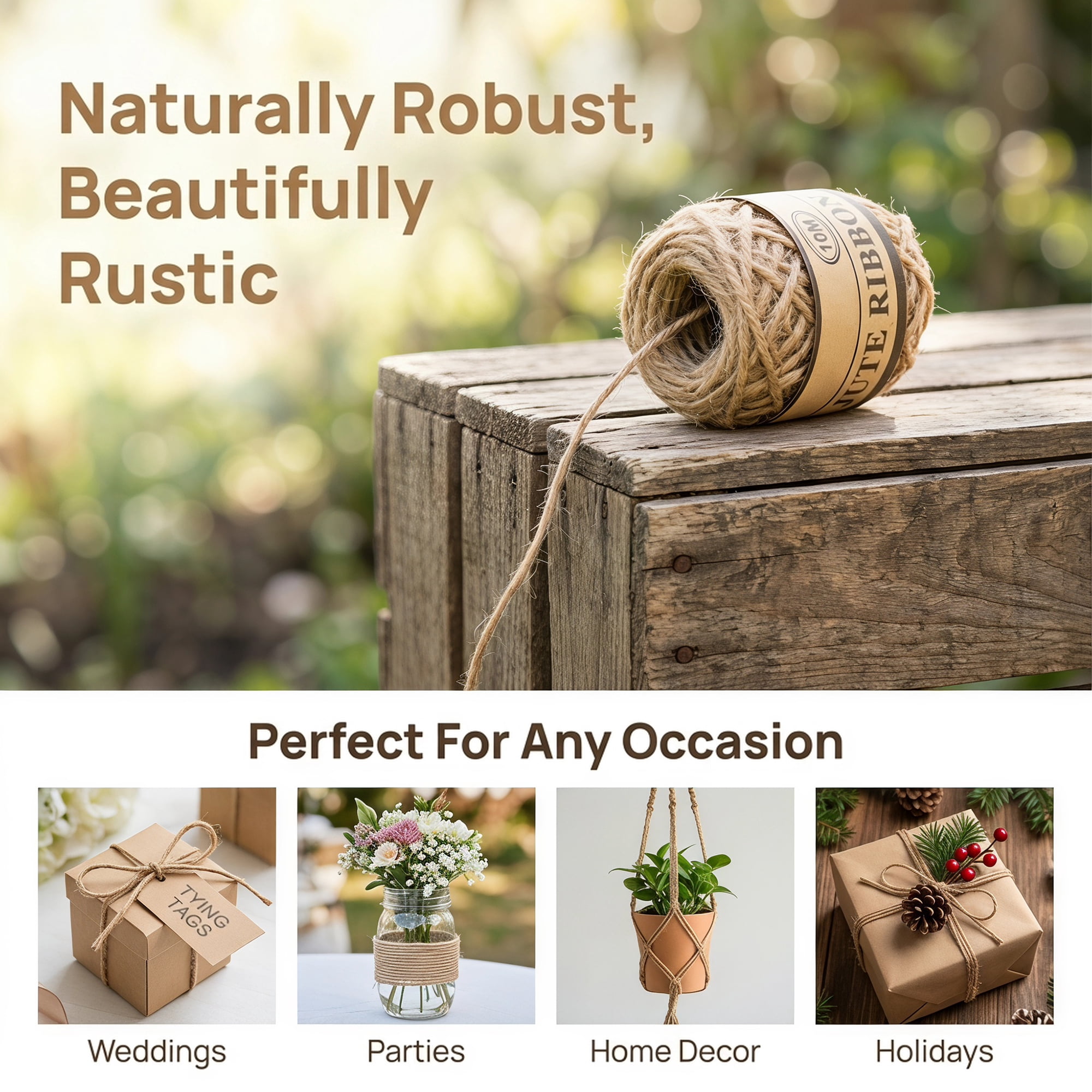 Unique Bargains Natural Jute Twine for Gift Wrapping and Crafting Uses Brown 10.9 Yard