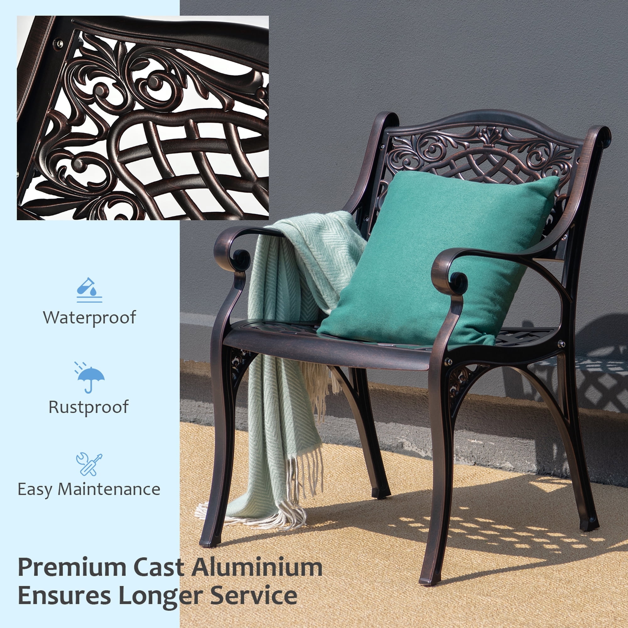 Gymax Set of 4 Outdoor Dining Chairs Cast Aluminum Patio Bistro Chairs Armchairs