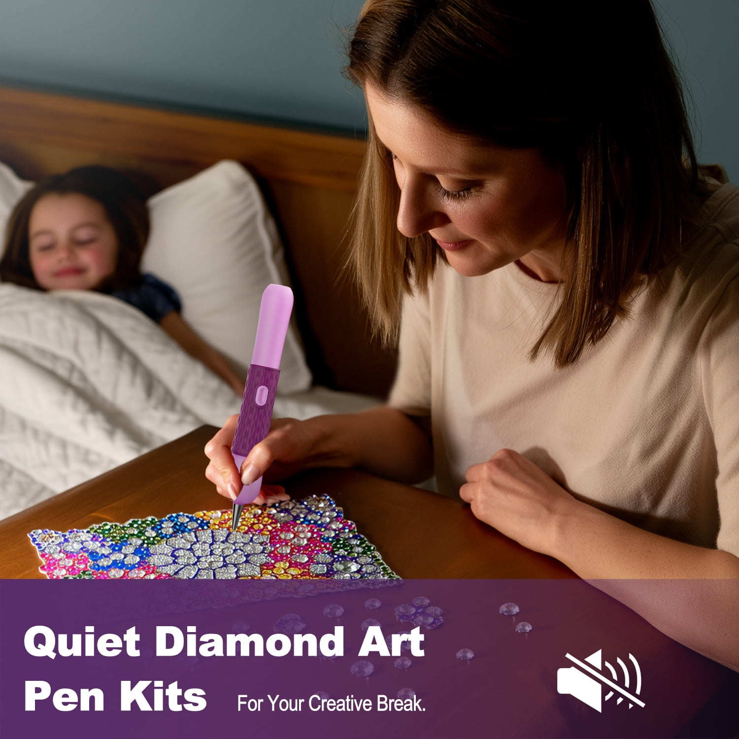 Diamond Painting Pen, Vacuum Diamond Art Pen no Wax Needed, Cordless & Quiet, Rechargeable Battery, Lightweight Design, Diamond Art Accessories for Adults, Gift for Diamond Art Fan, Purple