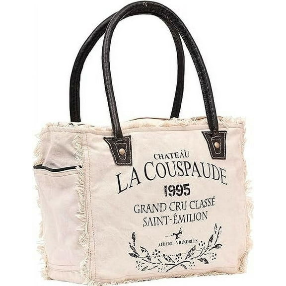 Rajeriya-LA COUSPAUDE Upcycled Canvas Hand Bag & Cowhide Tote Bag Radiant Upcycled Canvas & Cowhide Leather Bag for Women