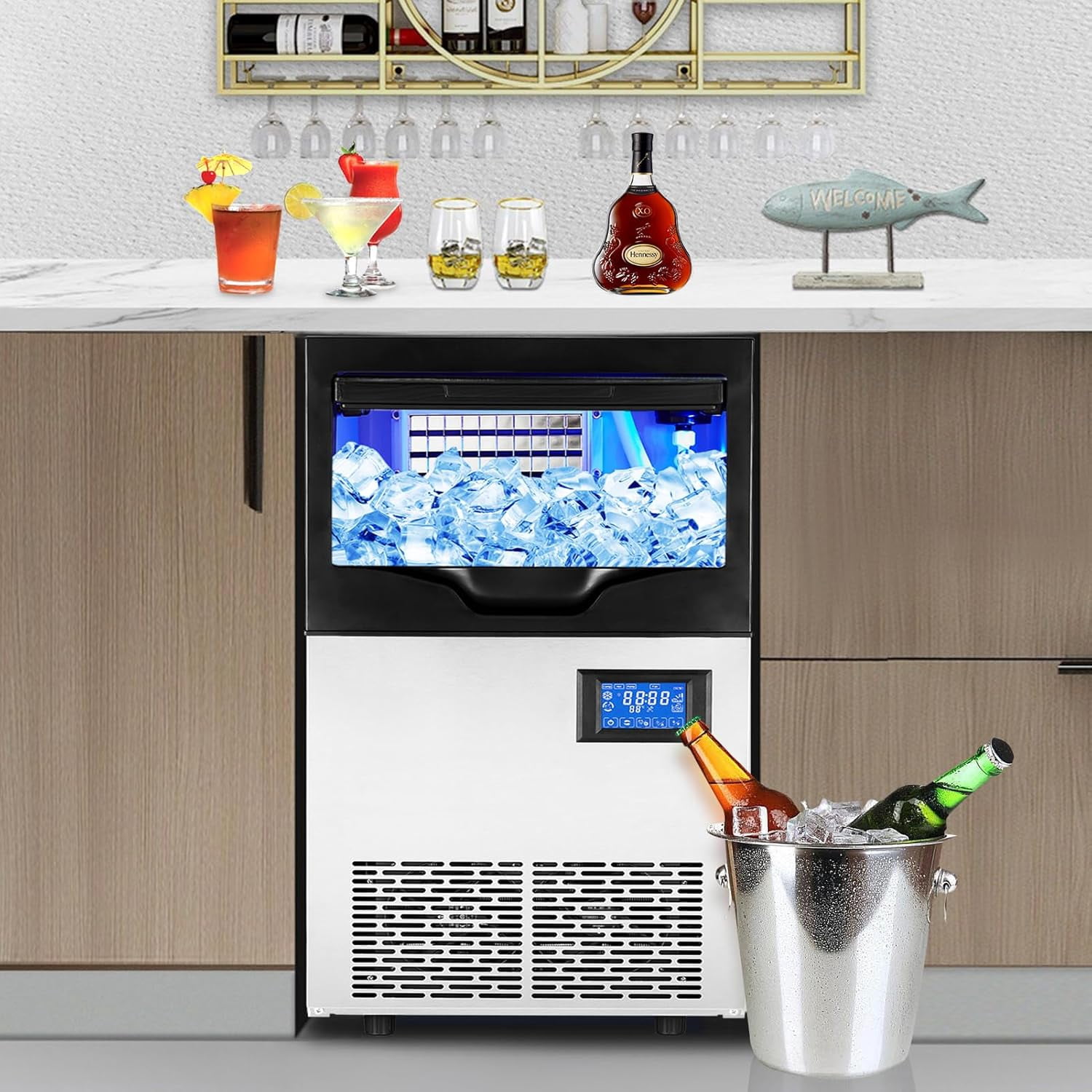GAOMON Commercial Ice Maker Produces 100 LBs/24 h, with the Ability to Produce 5x10 Pieces in 5-10 Minutes and Store up to 30 Pounds of Ice. Ideal for Countertop Ice Machine in Home and Commercial