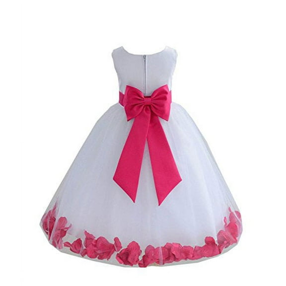 Ekidsbridal White Tulle Rose Petals Flower Girl Dresses Junior Bridesmaid Communion Christening Baptism Father Daughter Dance Recital Gown 302T 2