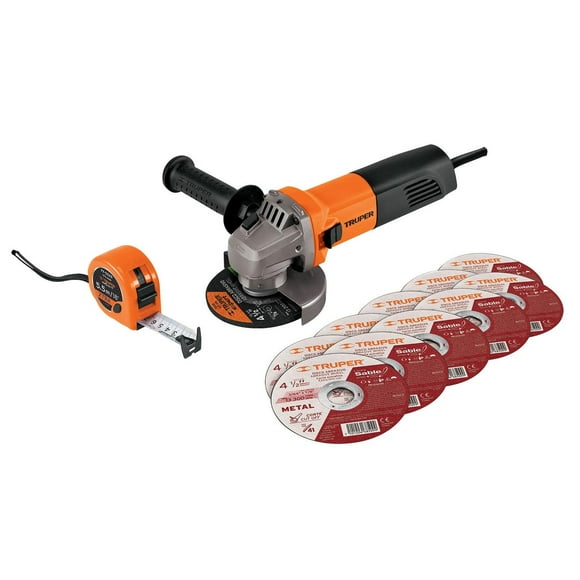 Esmeriladora Truper 4-1/2' 700 W COMBOE-4-1/2A12 10 Discos y Flexómetro