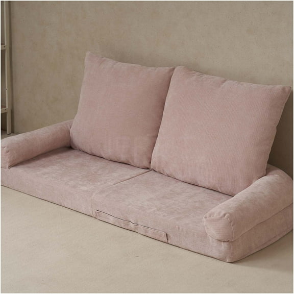 JERFIT Pink Convertible Sofa Bed Foldable Futon with Mattress, 18-Position Adjustable Back, Space-Saver for Small Apartments & Guest Rooms