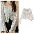 thumbnail image 2 of Hollowed Crochet Knit Lace Cardigan for Womens Long Sleeve See Through Jackets Coat Button Down Outwear Beach Coverup, 2 of 8