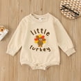 thumbnail image 2 of WeeBloom Thanksgiving Baby Girl Boy Outfit Long Sleeve Turkey Embroidery Printing Pullover Romper Sweatshirt Bodysuits Girls Outfits,Beige 6-12 Months, 2 of 8