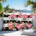 thumbnail image 4 of Pink Peony Outdoor Pillow Covers Pack of 2 Flowers Black And White Stripes Waterproof Throw Pillow Covers Decorative Cushion Cases for Patio Garden Tent Balcony Couch 16x16 inch, 4 of 8