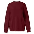 thumbnail image 5 of Seasonal Long Sleeves Shirt for Women Women's Solid Plus Size Long Sleeve Pocket Blouse Sweater Tops Wine 8(L), 5 of 6