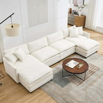 Liangfu Modular Sectional Sofa with Movable Ottoman - Premium Chenille Fabric, Convertible U-Shaped Couch Chaise for Living Room, 300 lbs Capacity White