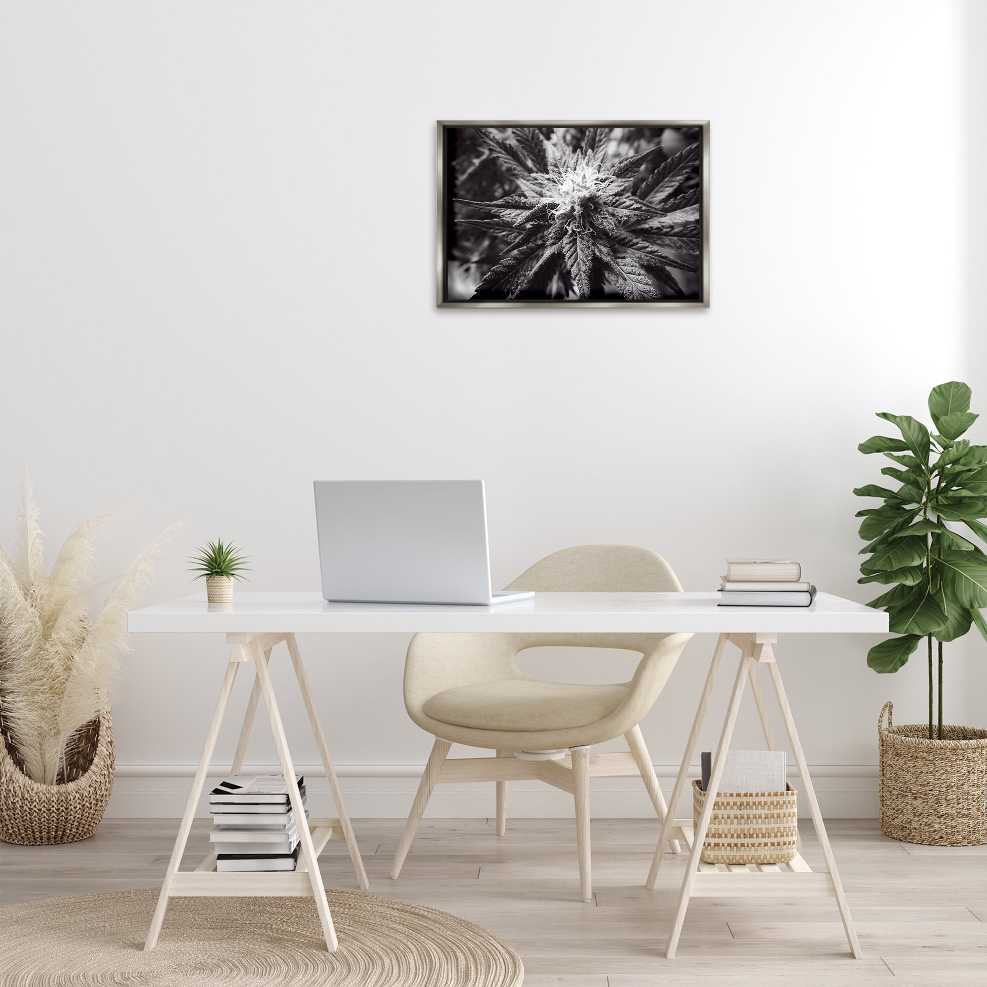 Stupell Industries Dark Cannabis Flower Plants & Flowers Painting Gray Floater Framed Canvas Art Print Wall Art, 25 x 17