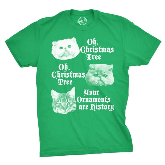 Mens Oh Christmas Tree Your Ornaments Are History T Shirt Funny Cat Holiday Tee for Guys Graphic Tees