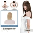 thumbnail image 6 of MY-LADY Clip In Remy Topper Hairpiece With Bangs Human Hair Clip On Toupee Wispy Bangs For Women Middle Part With Hair Loss Thinning Hair #12P613 Golden Brown & Bleach Blonde, 6 of 7