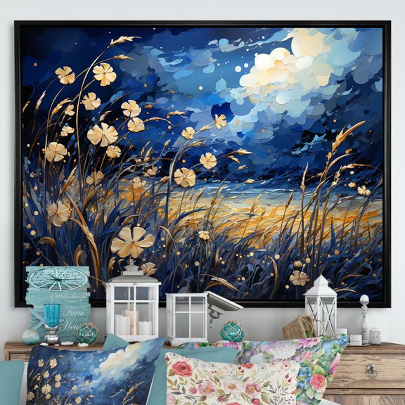 Designart "Field Of Navy Blue Poppies" Meadow Floater Framed Canvas Prints
