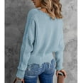 thumbnail image 4 of Women V Neck Long Sleeve Knit Sweater Fashionable Autumn Winter Off Shoulder Women Casual Loose Pullover Sweater Light Blue XXL, 4 of 6