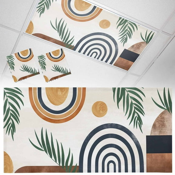 2 Pack Boho Fluorescent Light Covers for Ceiling Lights Leaf Geometric Neutral Mid Century Magnetic Ceiling Light Covers Overhead Light Filters for Office Classroom Home