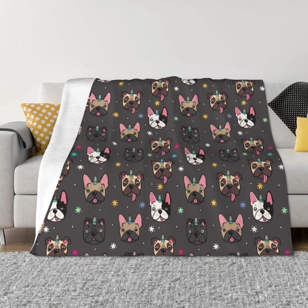 Balery French Bulldogs Manta de Franela con Dibujo, Lujo Ultra Suave y Cálido, Antipelusa y Resistente a las Arrugas para Cama, Sofá, Camping -60"x50"