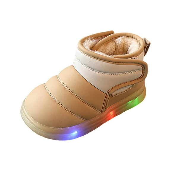 XXWXYD Girl Toddler Boots Children's Snow Boots Plus Velvet Thick Warm Boots Cool Light Up Boys Cotton Boots Girls for Fashion Breathable Comfortable Shoe(2.5-3 Years,Khaki)