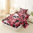 thumbnail image 2 of Castle Fairy Dark Floral Skull Print Twin Sheets 3pcs,Red Rose Pansy Bedding,Scarlet Gray Black,1 Fitted Sheet,1 Flat Sheet and 1 Pillowcase, 2 of 6