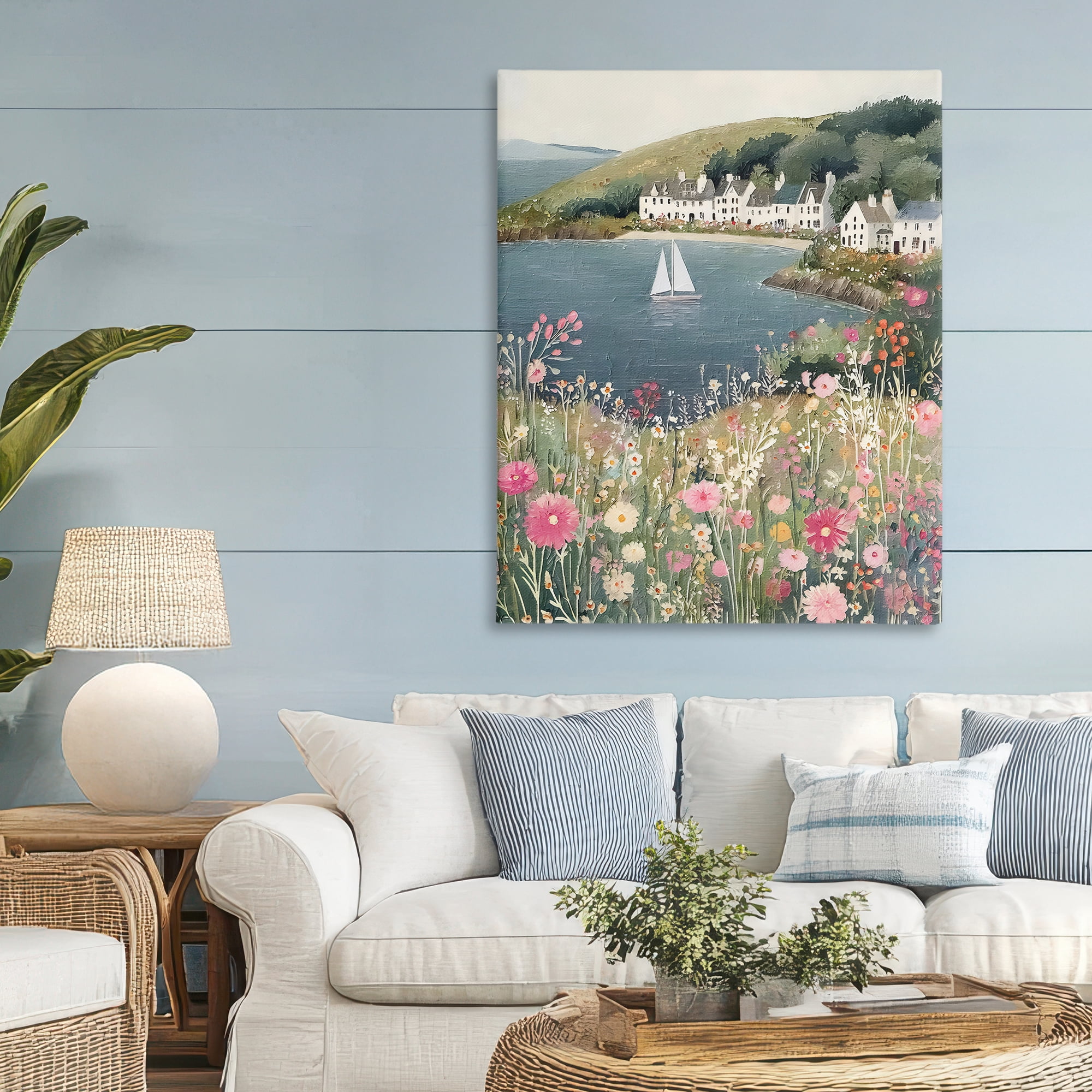 Stupell Industries Clifftop Meadow & Sailboat Canvas Wall Art, design by Riley B