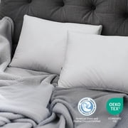 Hotel Grand Luxury Goose Feather & Down Fiber Pillows Queen Size Set of 2, Firm Support Gusseted Design, 100% Cotton Cover, No-Flat Fluffy Comfort for Side and Back Sleepers