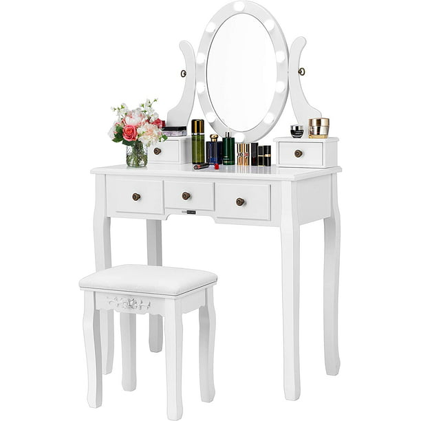 Vivohome Makeup Vanity Set With 10 Led, Compact White Vanity Table