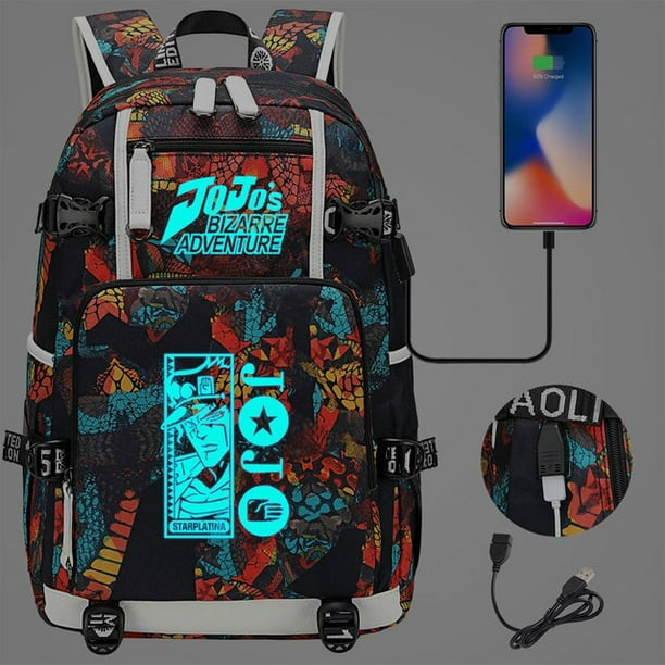 Jojo Bizarre Adventure Bolsa De Libros Luminosa Mochilas Escolares Impermeables Mochila Para Portatil Con Carga Usb Mochila De Viaje Unisex Other
