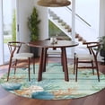 thumbnail image 3 of Large Round Rug 8Ft Washable Non-Slip, Teal Beach Coastal Circle Area Rugs for Living Room Bedroom, Summer Nautical Coral Shell Botanical Vintage Indoor Floor Mats Carpet Runner for Home Decor, 3 of 8