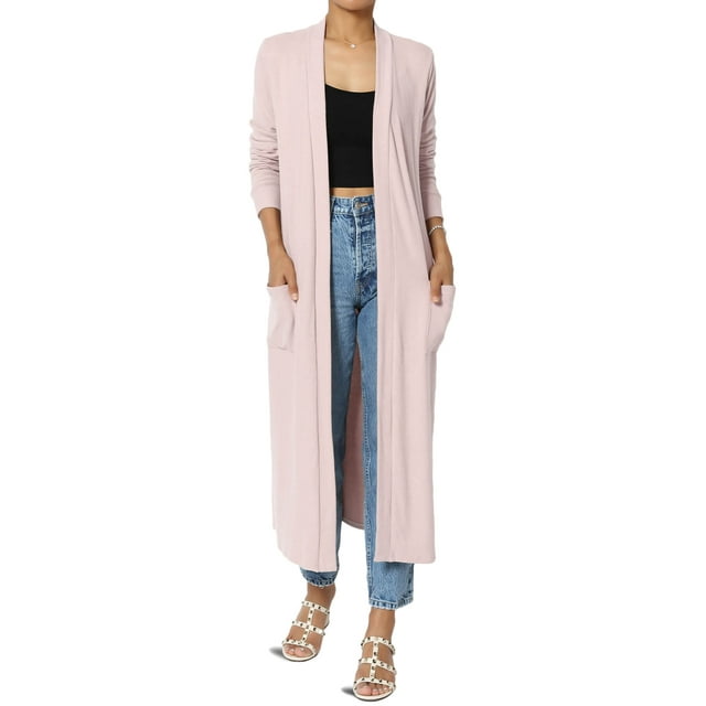 TheMogan Women's S~3X Long Open Front Drape Soft Knit Duster Long Sleeve Maxi Cardigan
