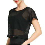t shirts for women casual tops sheer mesh fishnet crop short sleeve net tee shirt top