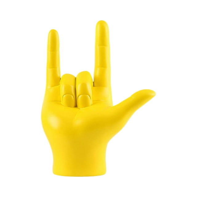 Estatua con gesto de dedo que te amo, escultura de roca en la mano para decoración de dormitorio Amarillo