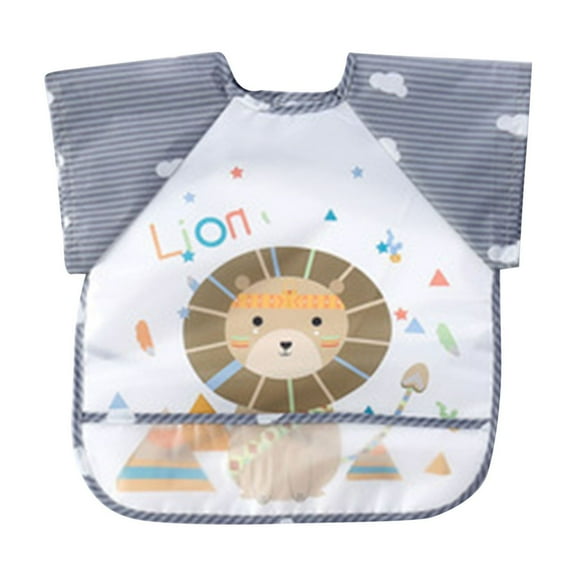 Gpaecead Toddler and Baby Apron Bib Mess-Proof Baby Bib Machine Washable -Waterproof Bib for Baby Boy Or Girl - Baby Food Bibs Gray 02