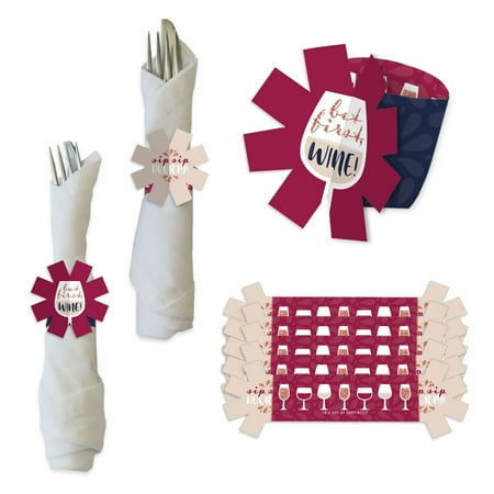 

Big Dot of Happiness But First Wine - Wine Tasting Party Paper Napkin Holder - Napkin Rings - Set of 24