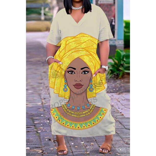 Fashion Long Dress Africa Women Fashion Summer Bohemian Beach Dress Party Evening Loose Max Dresses Sexy Oversized Vestidos Girl4XL Gao Jinjia LED