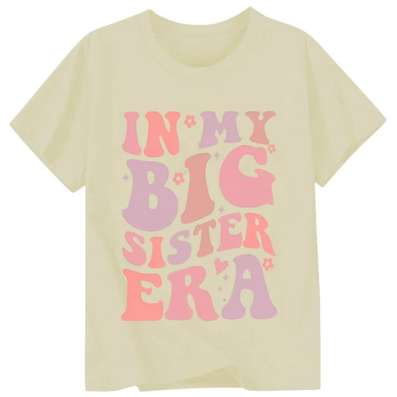 BOOMNY Kids Infant Girls Tshirt Short Sleeve Casual Big Sister Letter Printed T Shirts Lightweight Loose Summer Shirt Tops Leisure Girl's Clothes