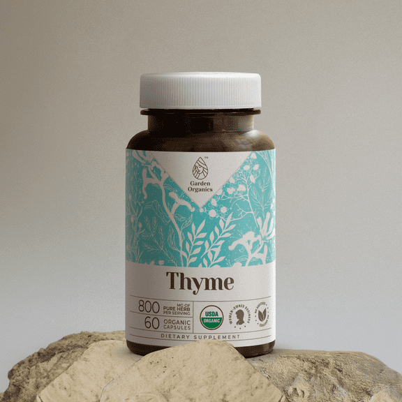 Garden Organics Thyme Capsules, Natural Herbal Supplement for Respiratory Health Support, Certified Organic Thyme (Thymus Vulgaris) Dried Leaf Capsules, 60 Capsules