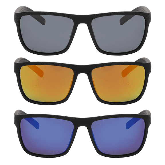 OWL Men's Sporty Sunglasses – Sun Protection Eyewear - Ideal for Outdoor Sports Activities - Black, Orange Mirror, Blue Mirror