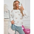 thumbnail image 5 of Cogild Women's Heart Pattern Knit Sweater, Long Sleeve Pullover with Lantern Sleeves, Soft Acrylic Crewneck Jumper for Fall & Winter, Cute White Knitwear for Valentine's Day & Everyday Outfits, 5 of 7