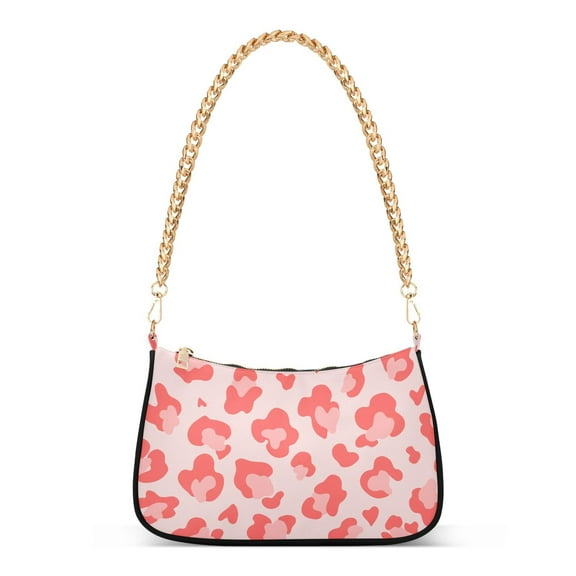 Pink Red Leopard Spots Womens Chain Shoulder Bag Tote Handbag Clutch Hobo Purse with Zipper for Travel Casual