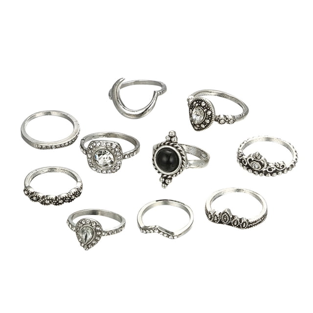 Anillos Azules Mujeres Anillos Set Arriba Pila De Plata Vintage Bohemio 10pcs/Set Anillos