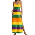 thumbnail image 2 of PNTUTB Carnival Women's Fashion Printed Casual V Neck Sleeveless Strapless Loose Comfort Split Hem Long Dress, 2 of 6