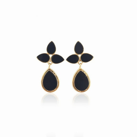 Zeva jewels Black Onyx Gemstone Gold-plated Four Stone Drop Earring for Birthdays, Anniversary Gift
