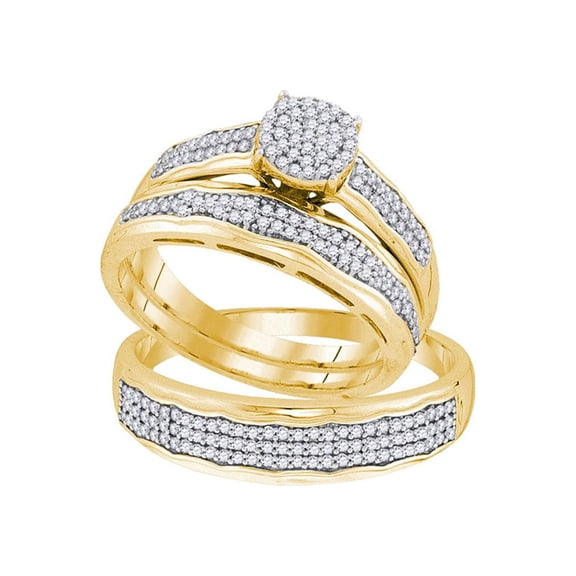 Diamond Princess 10kt Yellow Gold His Hers Round Diamond Cluster Matching Wedding Set 1/2 Cttw