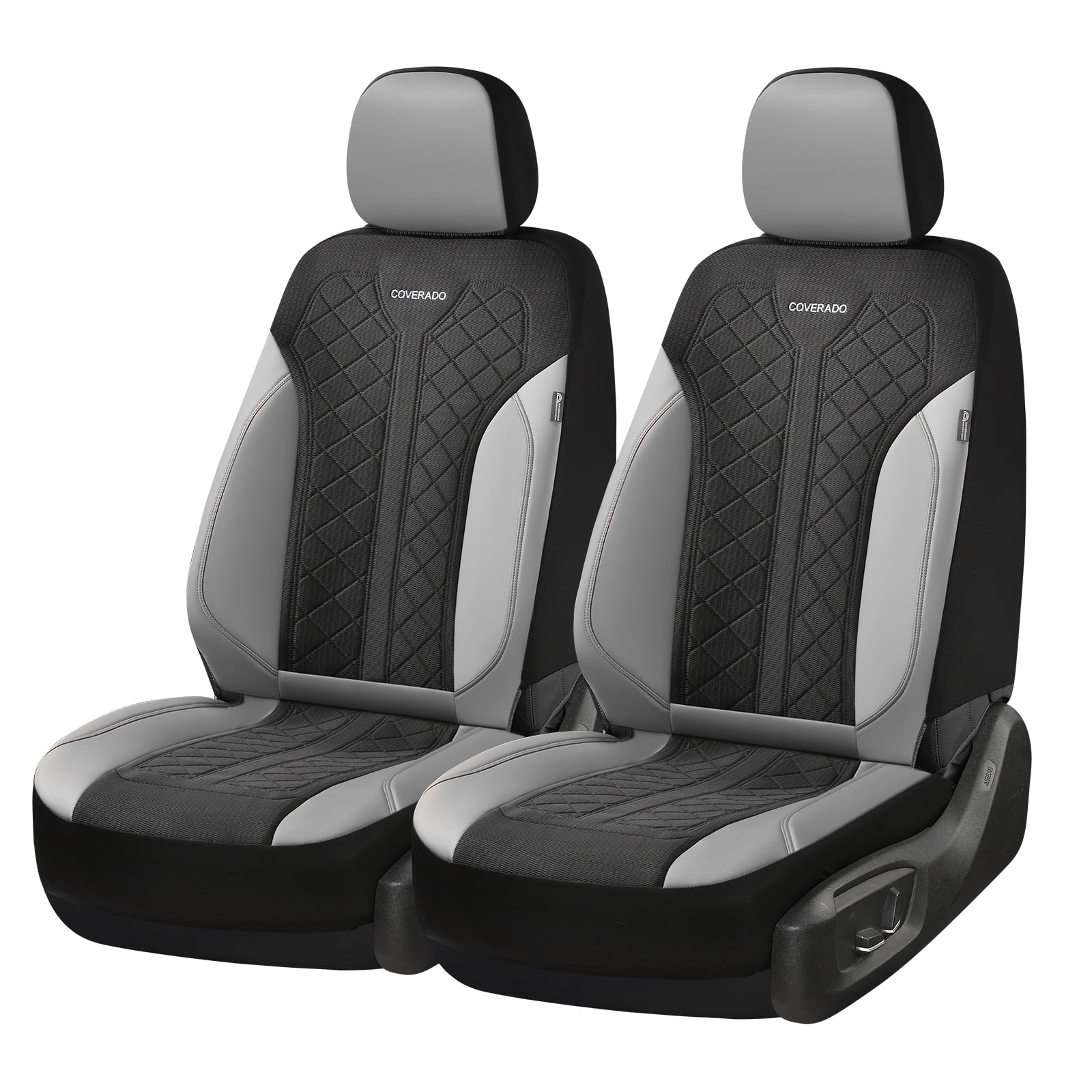 Coverado Front Car Seat Covers, 2 Seats Luxury Faux Leather Seat Protectors, Universal Fit for Most Cars, Black&Gray
