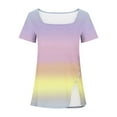 thumbnail image 3 of Raeneomay Split Hem Shirt and Oversized T Shirts Women's Short Sleeved Gradient Printed Neck Button Open Hem T-Shirt Top, 3 of 4