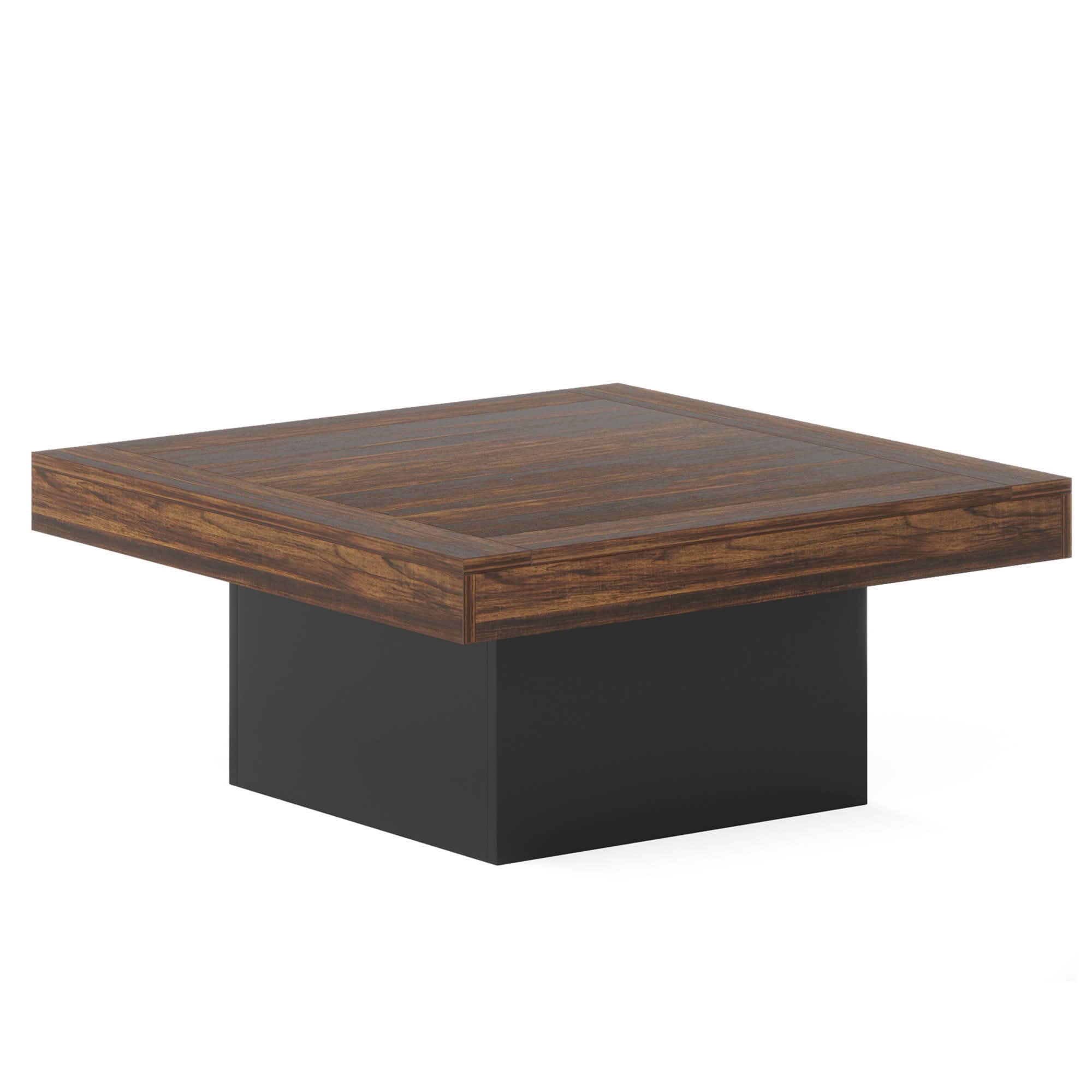 MAYEERTY 35.4" Square Farmhouse Coffee Table, Built-In Adjustable LED Light Rustic Wood-Look Engineered Wood Center Table for Living Room