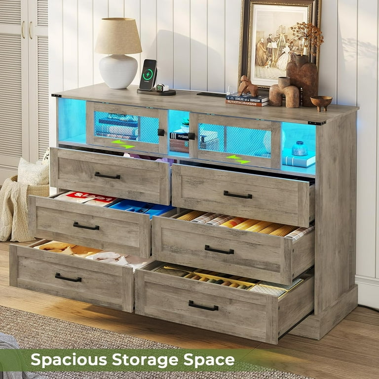 Bedroom Dressers Chests of Drawers 4 Drawer Dresser with Clothing Rack LED  Light