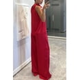 thumbnail image 5 of Women's Elegant Satin Outfits Cowl Neck Sleeveless Tank Tops with High Waist Wide Leg Pants for Cocktail Party Wedding and Formal Evening Red M, 5 of 6