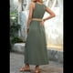thumbnail image 4 of Vestidos de Verano para Mujer 2025, Sin Mangas, Abotonados, Cintura Baja, Informales, Corte A, Vestido Midi, Vestido de Verano, Verde , Talla XL, 4 of 10